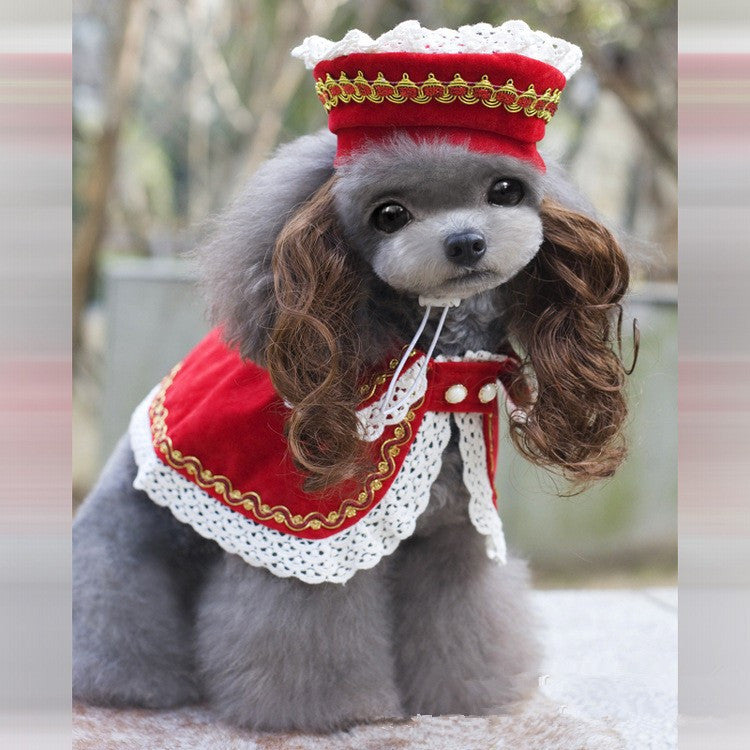 Quality Hot Sale Dog Costume Royal Princess Dog Clothes Pet Dresses Dog Trench with Curly Hair Hat Dog Party Cloth Supplies