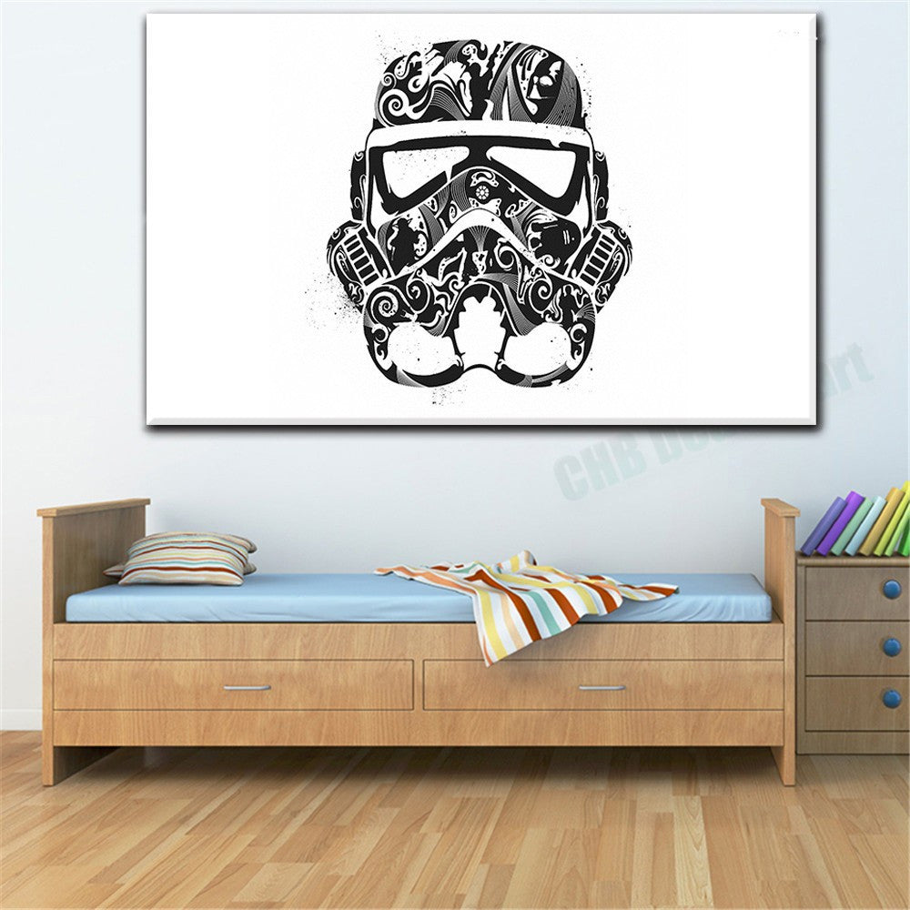 Star Wars Abstract Trooper Helmet Mask Black White Poster Prints Pop Movie Film Hipster Canvas Painting Bedroom Wall Art Gift
