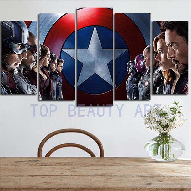 5 Panel Large Size Wall Painting Captain America Modern Home Decor Modular Canvas Art Picture Poster For Living Room Unframed