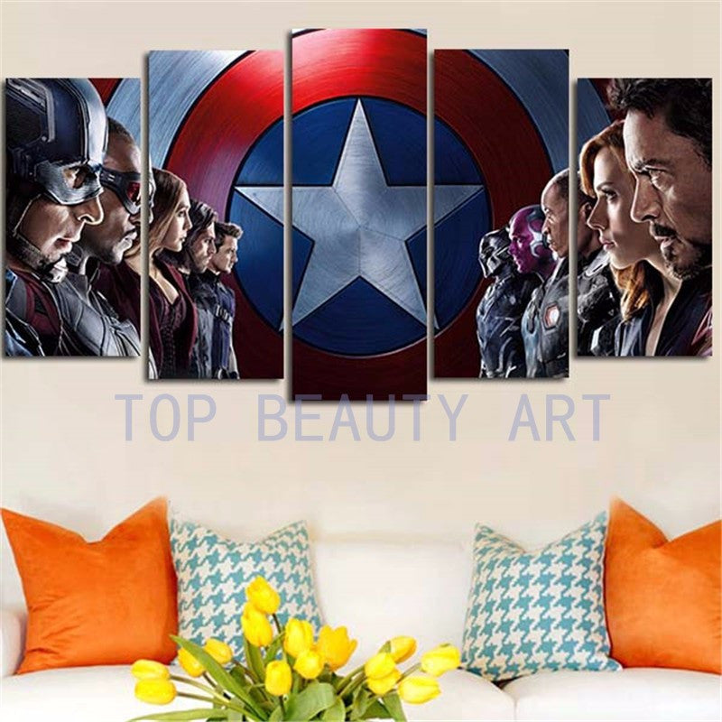 5 Panel Large Size Wall Painting Captain America Modern Home Decor Modular Canvas Art Picture Poster For Living Room Unframed