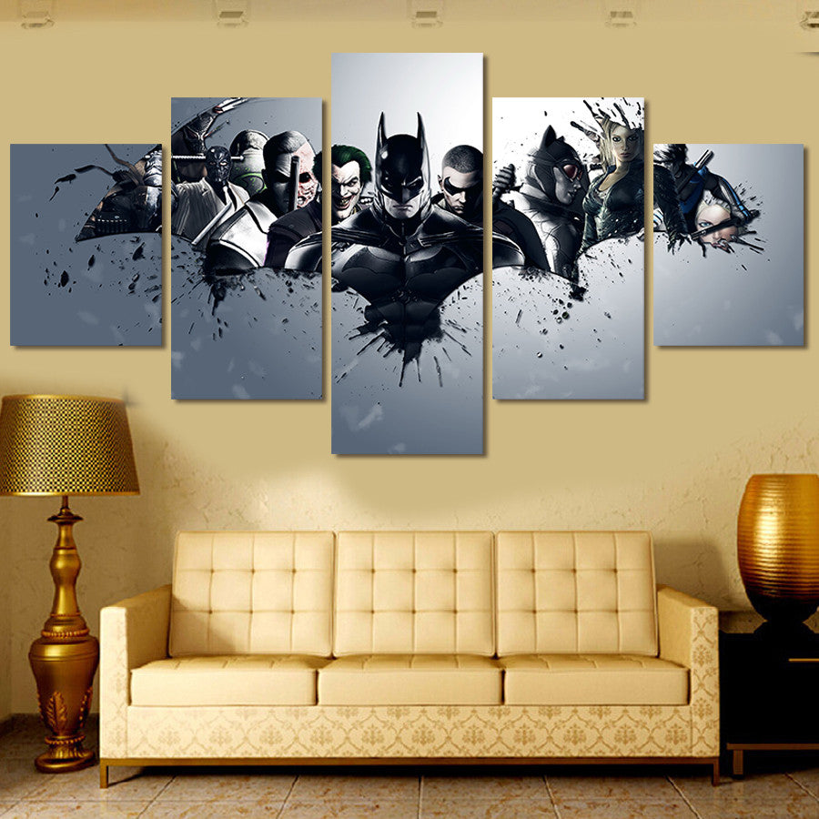 5 Panel Printed Harley Quinn Joker Batman Print Painting On Canvas Room Decoration Print Poster Modular Picture Unframed