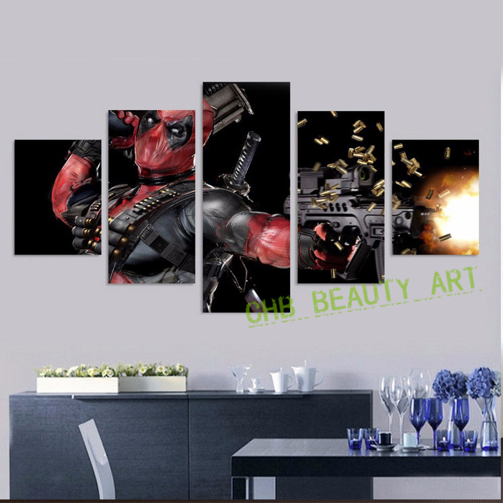 Printed deadpool mask gun automatic Painting Canvas Print room decor print poster picture canvas unframed
