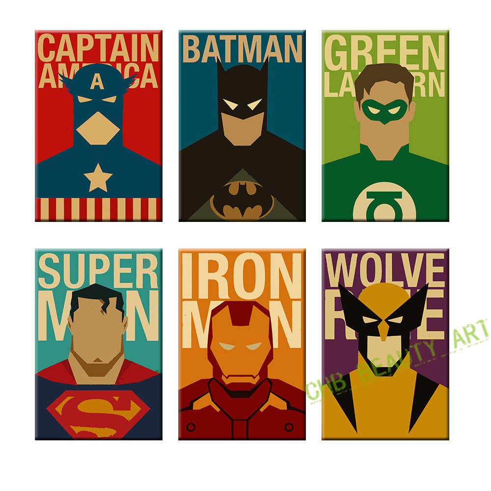 6 Piece Superhero Canvas Painting Modern Home Wall Decor Canvas Art HD Print Wall Pictures For Child Bedroom Unframed
