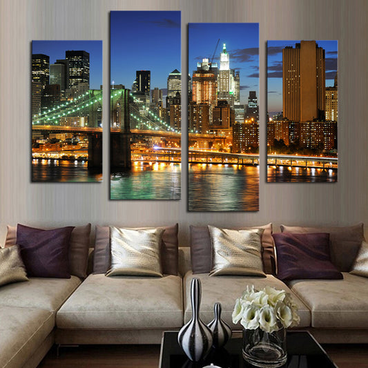 4 Panels(No Frame) City Bridge Painting Canvas Wall Art Picture Home Decoration Living Room Canvas Printing,canvas painting