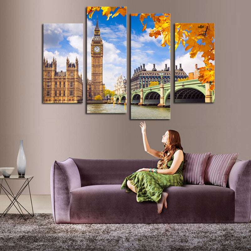 4 Pcs (No Frame)  Classical Building Landscape Wall Art Picture Home Decoration For Living Room Canvas Print Painting