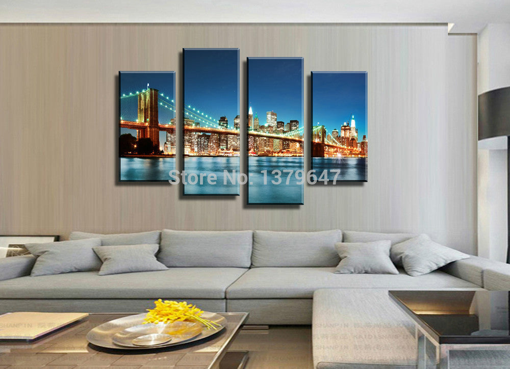 4 Panels Painting  minimalist living room bedroom modern home decoration Dazzling Bridge oil painting prints