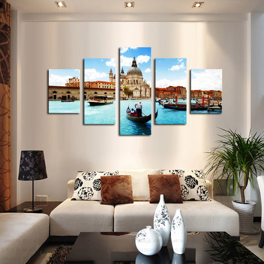 (No Frame)5 Piece Water City Modern Home Wall Decor Canvas picture Art HD Print Painting Canvas art Unframed