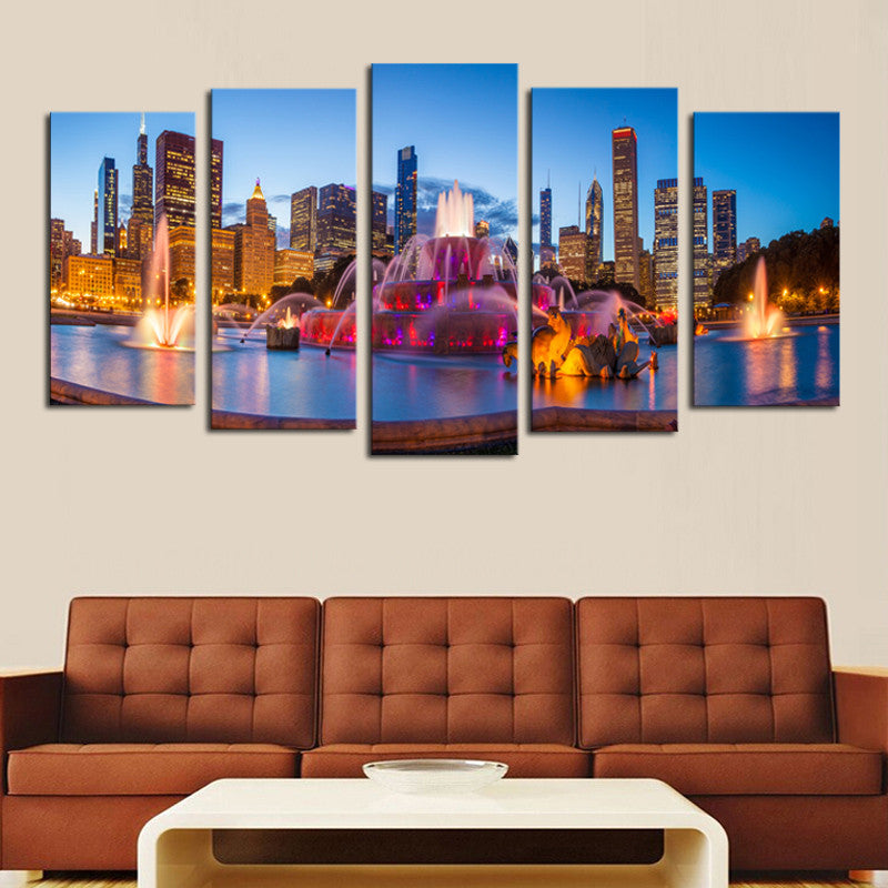 5 panels(No Frame) Modern City Scenery Home Wall Decor Painting Canvas Art HD Print Painting Canvas Wall Picture for Living Room