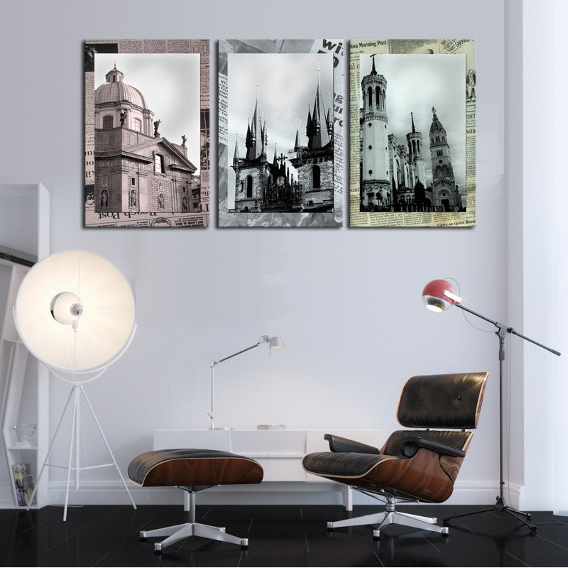 Unframed 3 sets Classical Architecture Painting Art Cheap HD Picture Home Decor On Canvas Modern Wall Prints Artworks