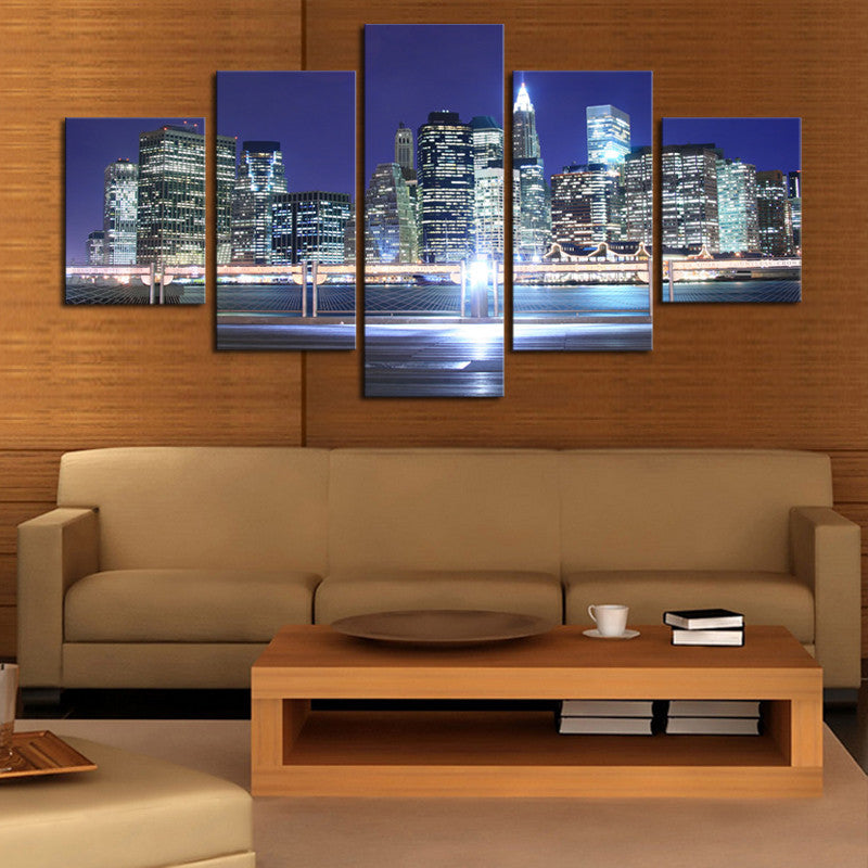 5 Pcs Large HD Beautiful City Building Canvas Print Painting  Wall Art Picture Gift,Home Decoration PAINTING  for Living Room