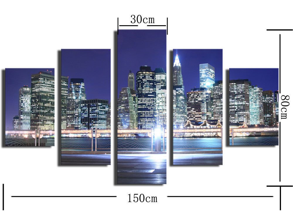 5 Pcs Large HD Beautiful City Building Canvas Print Painting  Wall Art Picture Gift,Home Decoration PAINTING  for Living Room