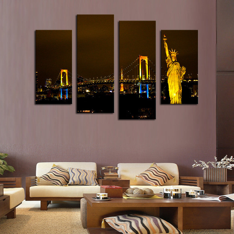 Unframed 4 Piece Modern City Scenery Home Wall Decor Canvas Picture Art HD Print Painting On Canvas For Home Decor