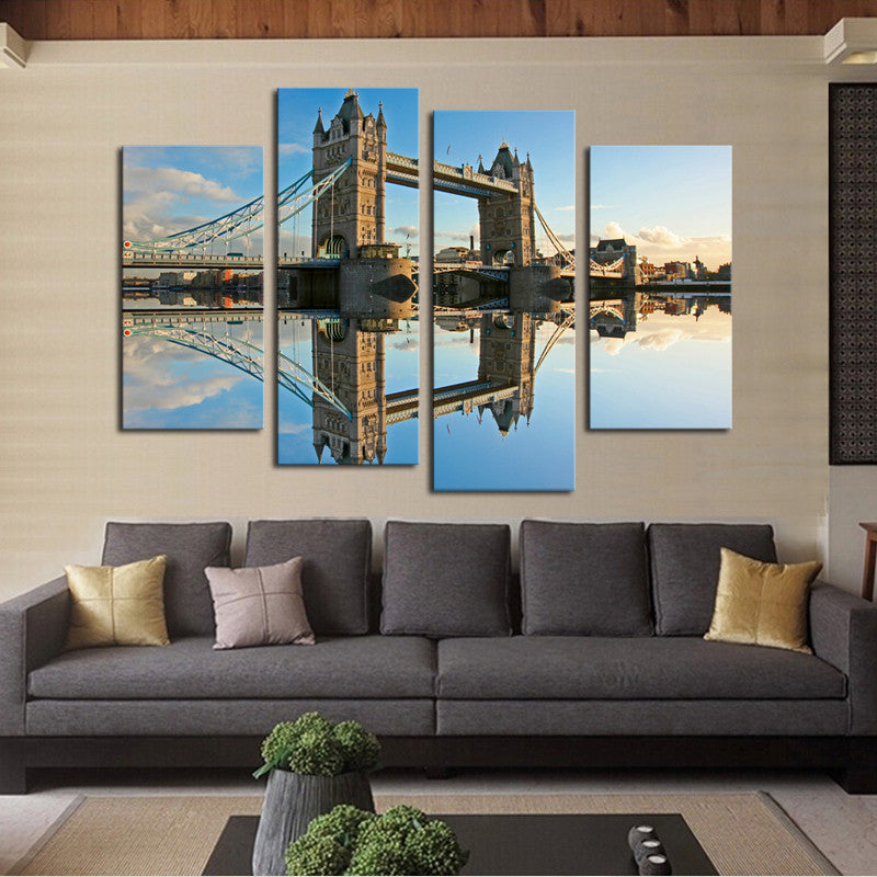4 Pcs (No Frame) Classical Bridge Landscape Wall Art Picture Home Decoration For Living Room Canvas Print Painting Artwork