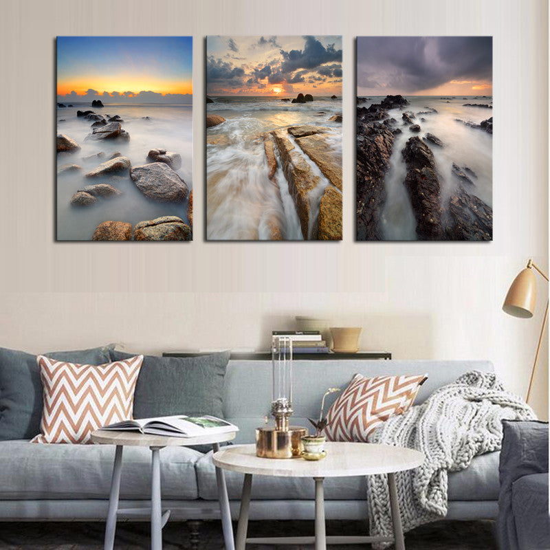 Unframed 3 sets Canvas Painting Stone Seaview Art Cheap Picture Home Decor On Canvas Modern Wall Prints Artworks