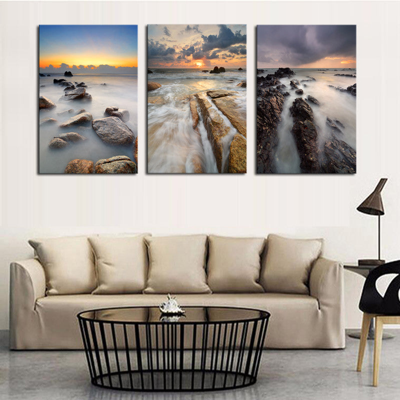 Unframed 3 sets Canvas Painting Stone Seaview Art Cheap Picture Home Decor On Canvas Modern Wall Prints Artworks