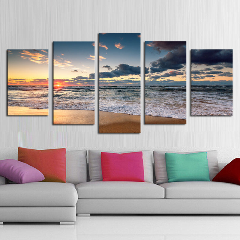 Unframed 5 Piece Blue sea and Golden Sun Modern Home Wall Decor Canvas Picture Art HD Print Painting On Canvas for Gift