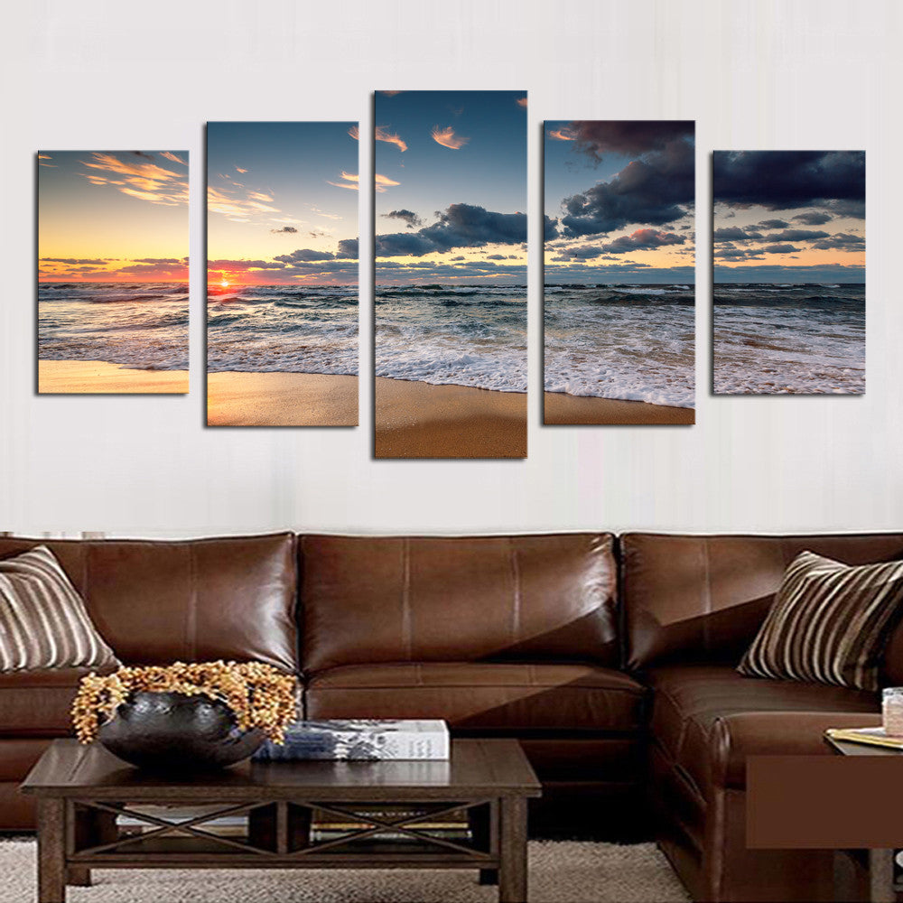 Unframed 5 Piece Blue sea and Golden Sun Modern Home Wall Decor Canvas Picture Art HD Print Painting On Canvas for Gift