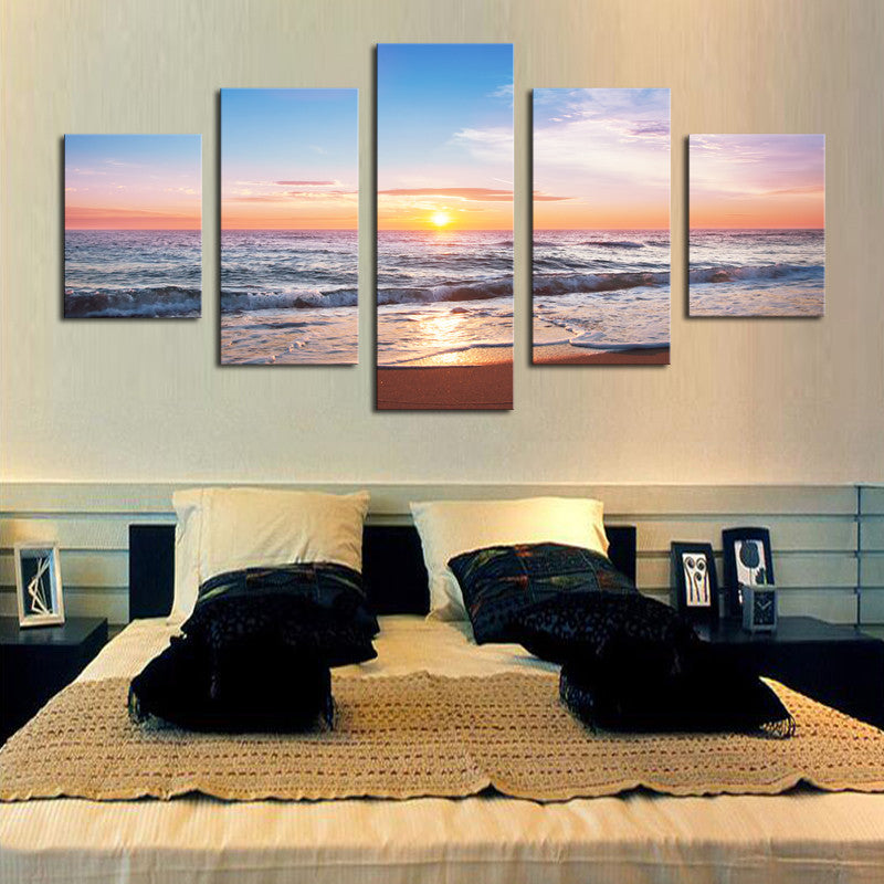 5 Piece(No Frame) Sunset sea Modern Home Wall Decor Canvas Picture Art ...