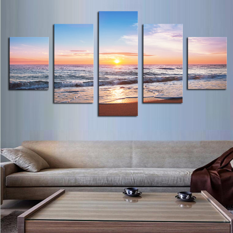 5 Piece(No Frame) Sunset sea Modern Home Wall Decor Canvas Picture Art HD Print Painting On Canvas for Living Room