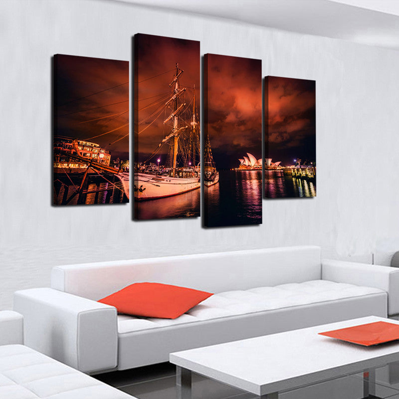 4 Pieces Of Wall Art Sydney Opera House Modern Printing Fashion Art Mural Wall Posters Pictures, Oil Paintings On Canvas
