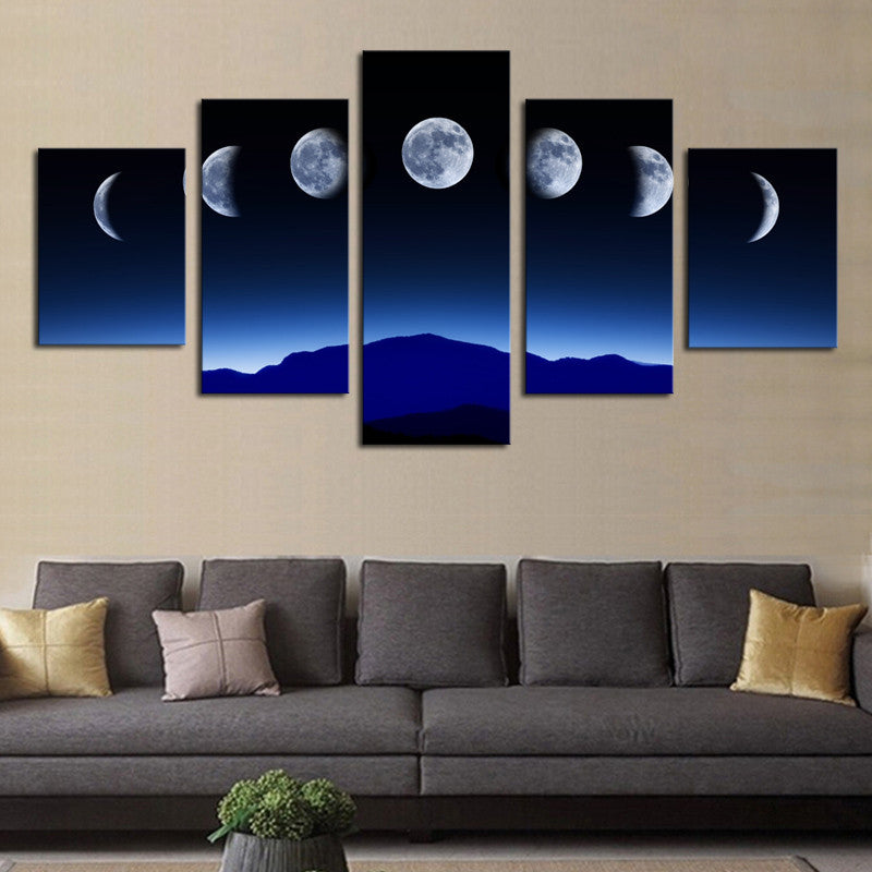 Unframed 5 Panels Abstract Blue Sky Moon Wall Art HD Picture Print On Canvas Painting For Home Decor
