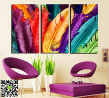 Load image into Gallery viewer, 3 PANELS NEW ARRIVAL  HOME DECORATION MODERN CANVAS WALL ART PRINT FRESH COLORED FEATHERS OIL PAINTING PICTURES PAINTING
