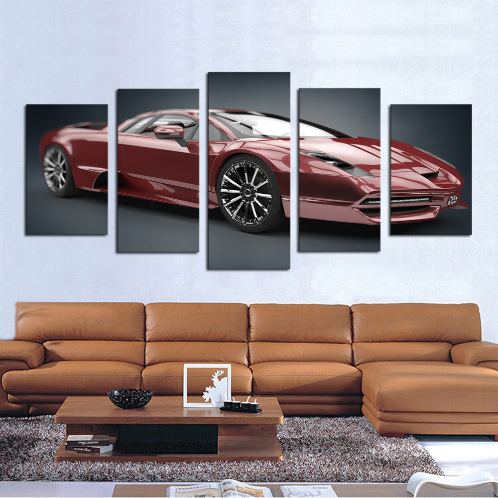 Unframed 5 Piece Red Car  Modern Home Wall Decor Canvas Picture Art HD Print Painting On Canvas for Gift