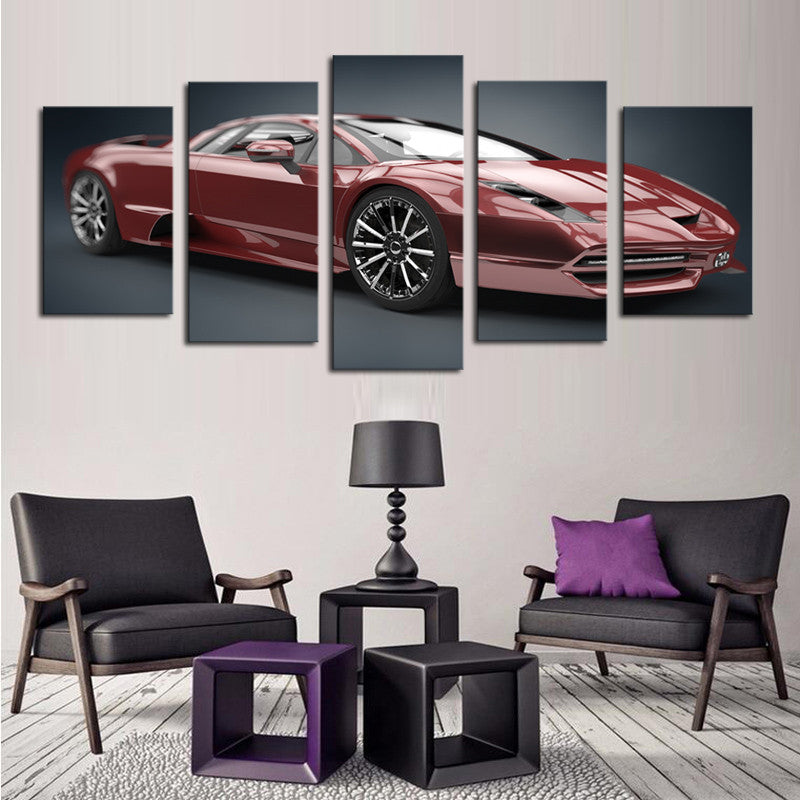 Unframed 5 Piece Red Car  Modern Home Wall Decor Canvas Picture Art HD Print Painting On Canvas for Gift