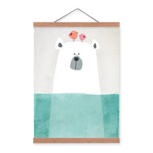 Load image into Gallery viewer, Nordic Minimalist Bear Animal Kawaii Cartoon Wooden Framed Canvas Painting Wall Art Print Picture Poster Hanger Kids Room Deco
