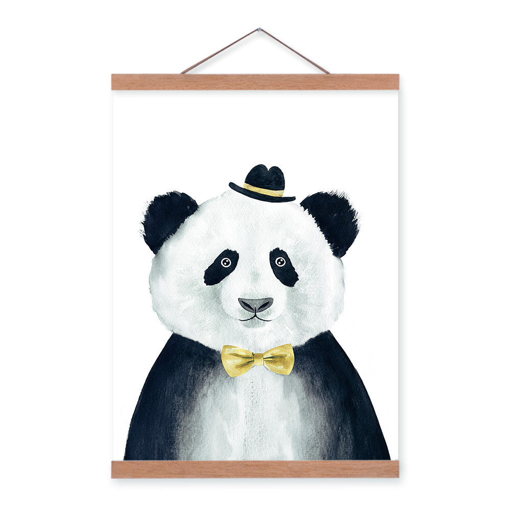 Modern Watercolor Nordic Kawaii Animal Panda A4 Framed Canvas Painting Wall Art Prints Pictures Poster Kids Room Home Decoration