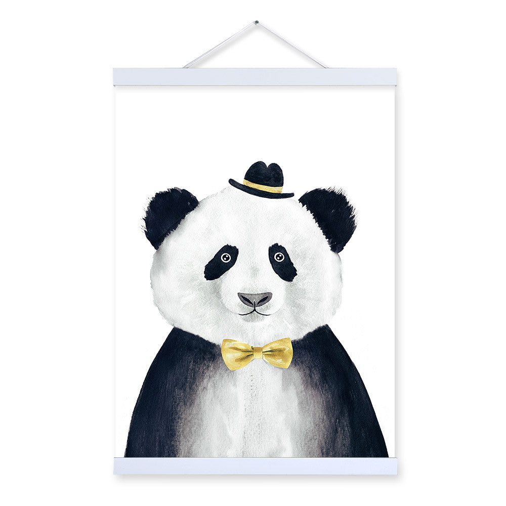 Modern Watercolor Nordic Kawaii Animal Panda A4 Framed Canvas Painting Wall Art Prints Pictures Poster Kids Room Home Decoration