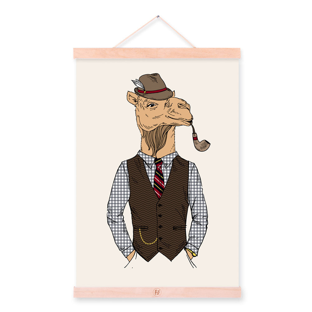 Camel Vintage Retro Gentleman Animal Portrait Hipster A4 Framed Canvas Painting Wall Art Prints Picture Poster Hanger Home Decor