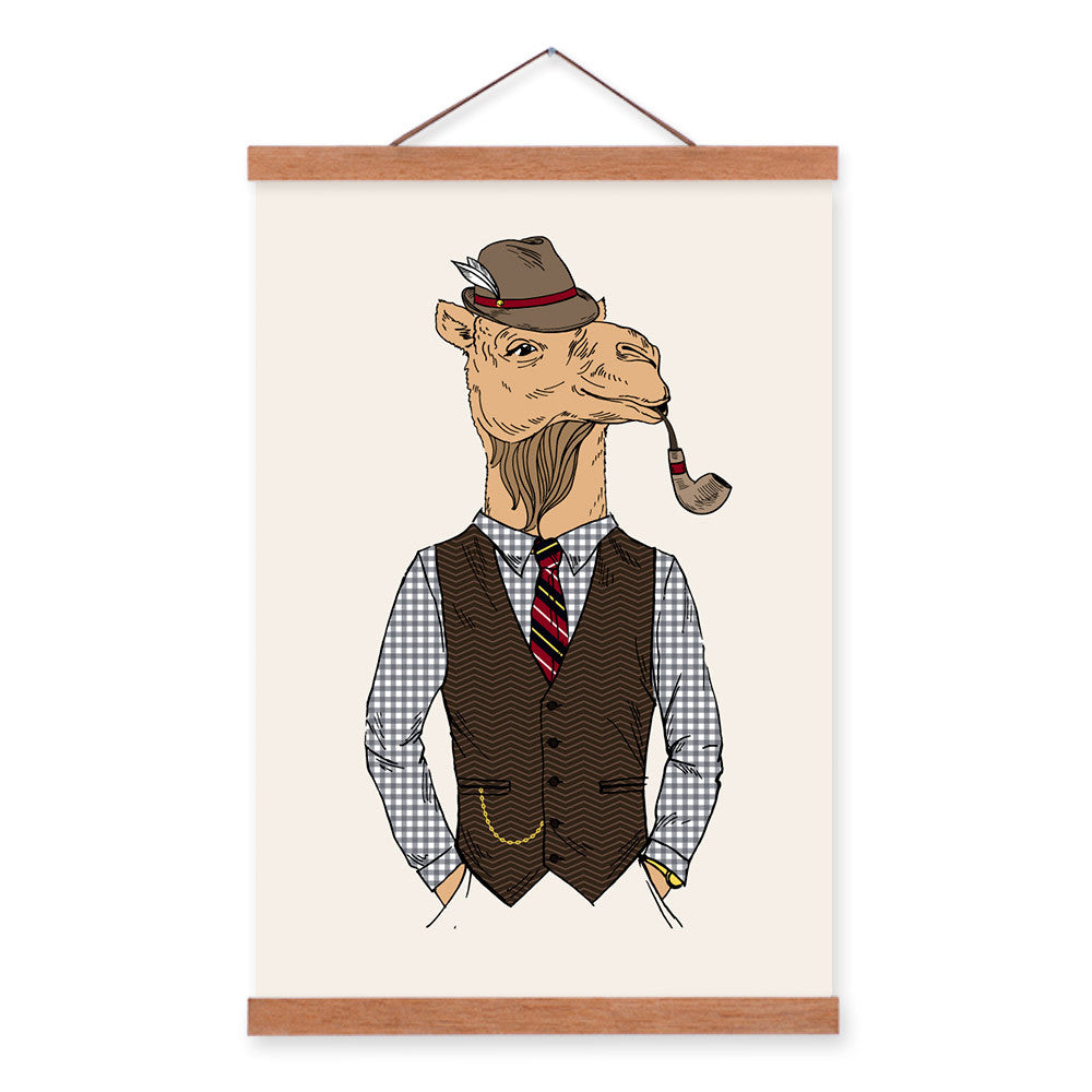 Camel Vintage Retro Gentleman Animal Portrait Hipster A4 Framed Canvas Painting Wall Art Prints Picture Poster Hanger Home Decor