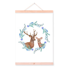 Load image into Gallery viewer, Vintage Nordic Deer Family Animal Flower Wreath A4 Poster Print Living Room Wall Art Picture Home Decor Canvas Painting No Frame
