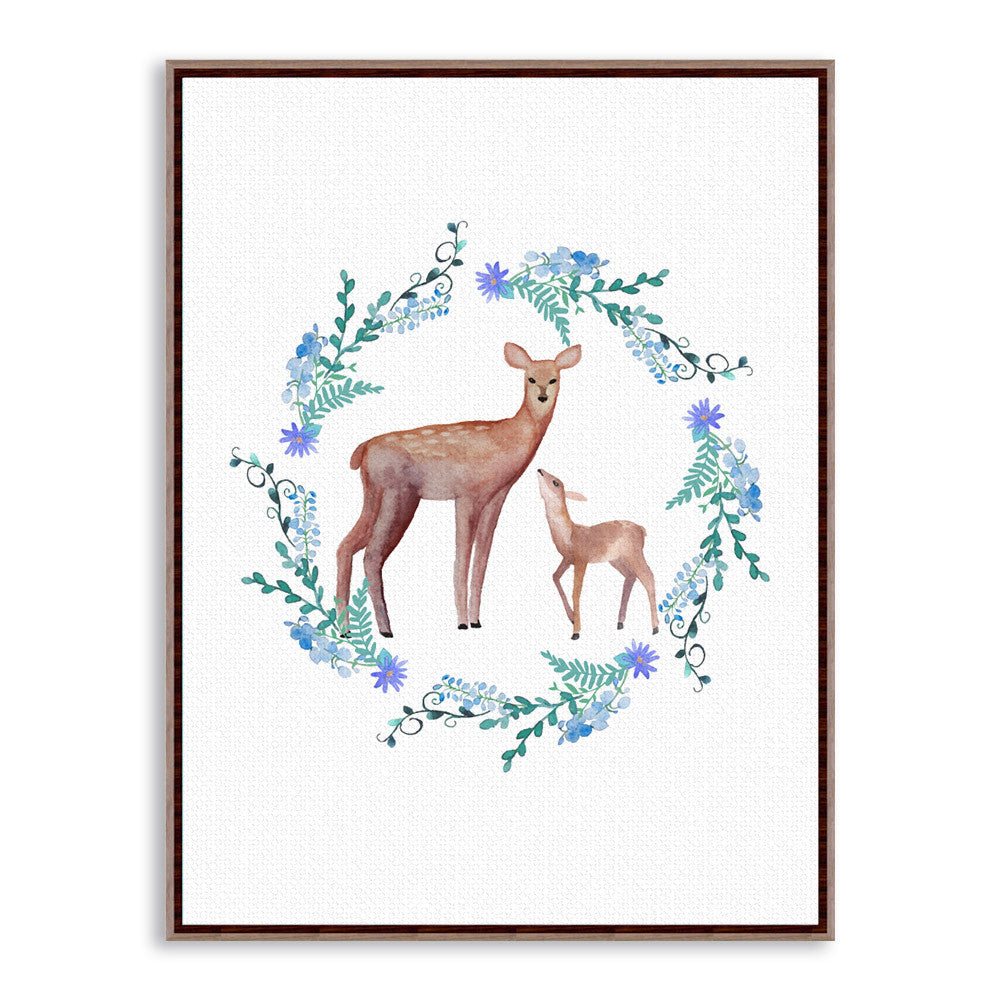 Vintage Nordic Deer Family Animal Flower Wreath A4 Poster Print Living Room Wall Art Picture Home Decor Canvas Painting No Frame