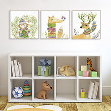 Load image into Gallery viewer, Watercolor Modern Cottage Kawaii Animals Deer Fox Canvas Art Print Poster Nursery Wall Picture Kids Room Decor Painting No Frame
