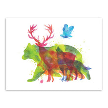 Load image into Gallery viewer, Triptych Watercolor Animals Silhouette Deer Giraffe Elephant Art Print Poster Home Wall Picture Decor Canvas Painting No Frame
