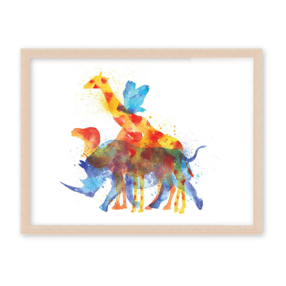 Triptych Watercolor Animals Silhouette Deer Giraffe Elephant Art Print Poster Home Wall Picture Decor Canvas Painting No Frame