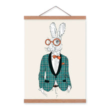 Load image into Gallery viewer, Hipster Bunny Rabbit Modern Fashion Gentleman Animal Wood Framed Canvas Painting Wall Art Prints Picture Poster Scroll Home Deco
