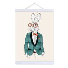 Load image into Gallery viewer, Hipster Bunny Rabbit Modern Fashion Gentleman Animal Wood Framed Canvas Painting Wall Art Prints Picture Poster Scroll Home Deco

