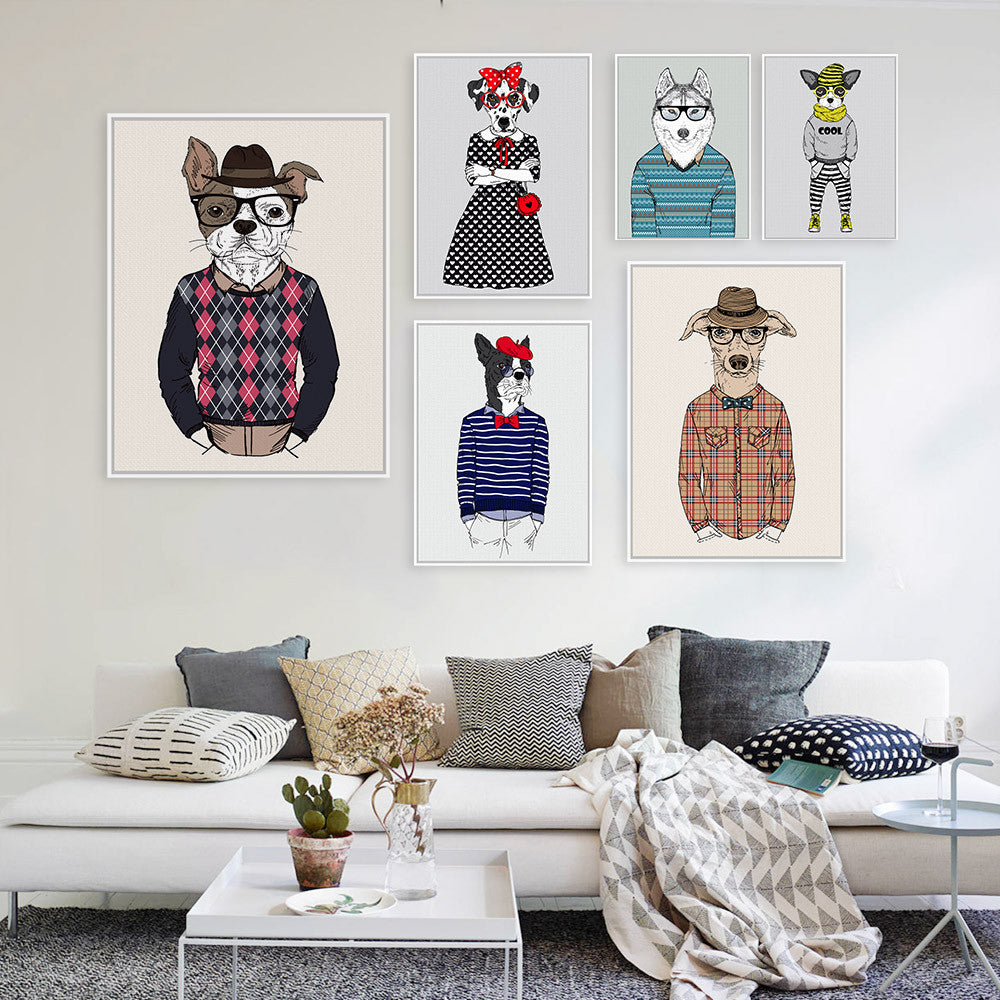 Modern Fashion Animals Cartoon Hippie Dogs A4 Large Art Print Poster Home Wall Picture Canvas Painting Girl Room Decor No Frame