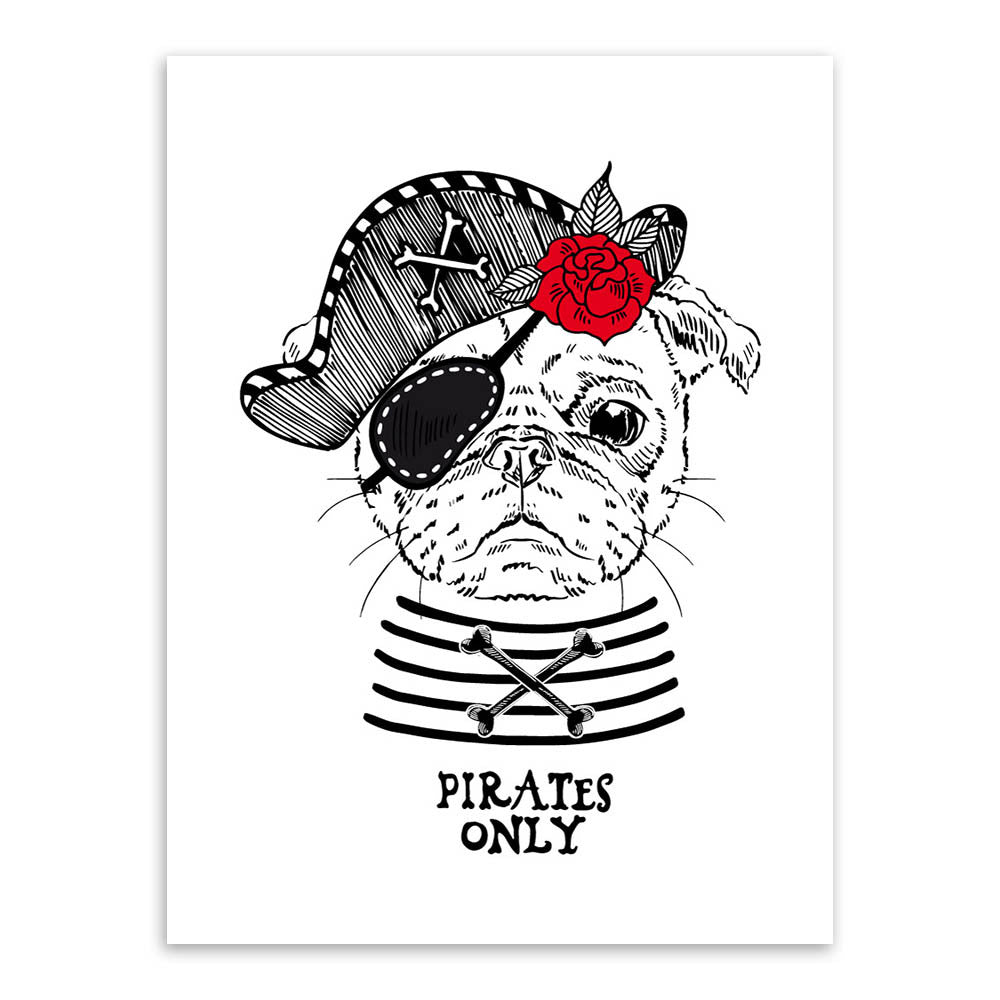 Vintage Retro Hippie Pirate Anmial Cat Dog Pet A4 Art Prints Poster Wall Pictures Canvas Painting Kids Room Home Decor No Frame