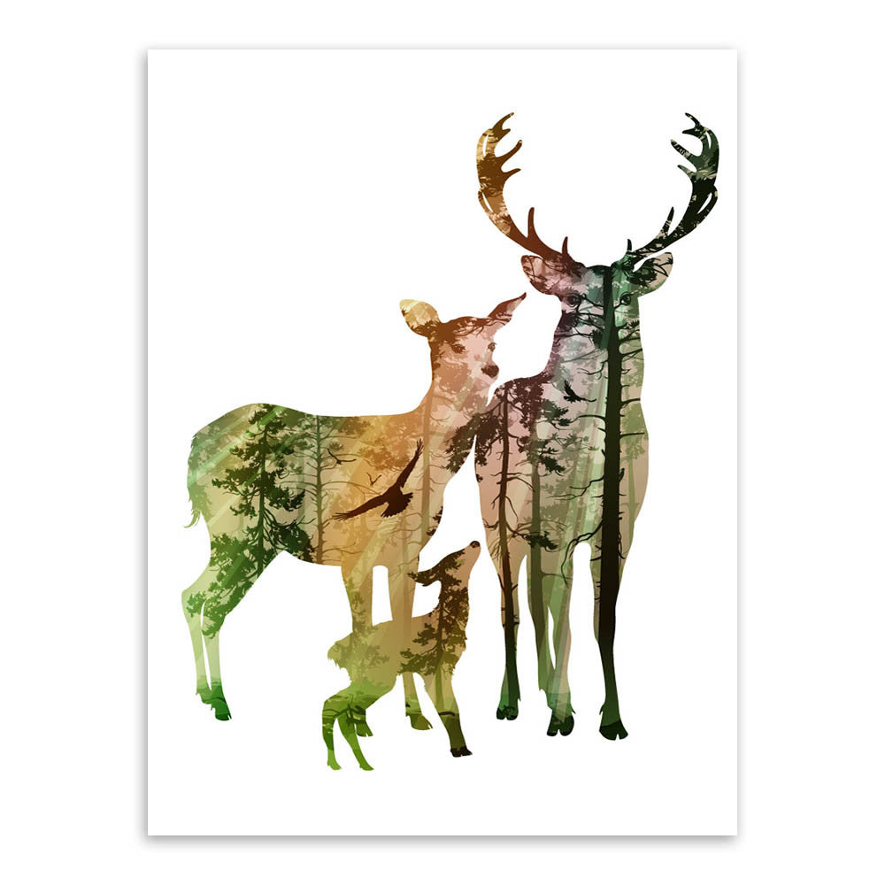 Modern Nordic Colorful Animals Silhouette Deer Elephant Canvas A4 Print Poster Wall Pictures Living Room Decor Painting No Frame