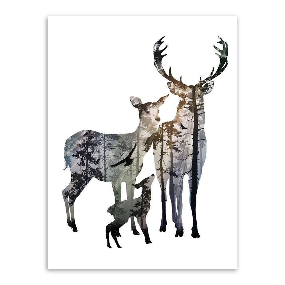 Modern Nordic Colorful Animals Silhouette Deer Elephant Canvas A4 Print Poster Wall Pictures Living Room Decor Painting No Frame