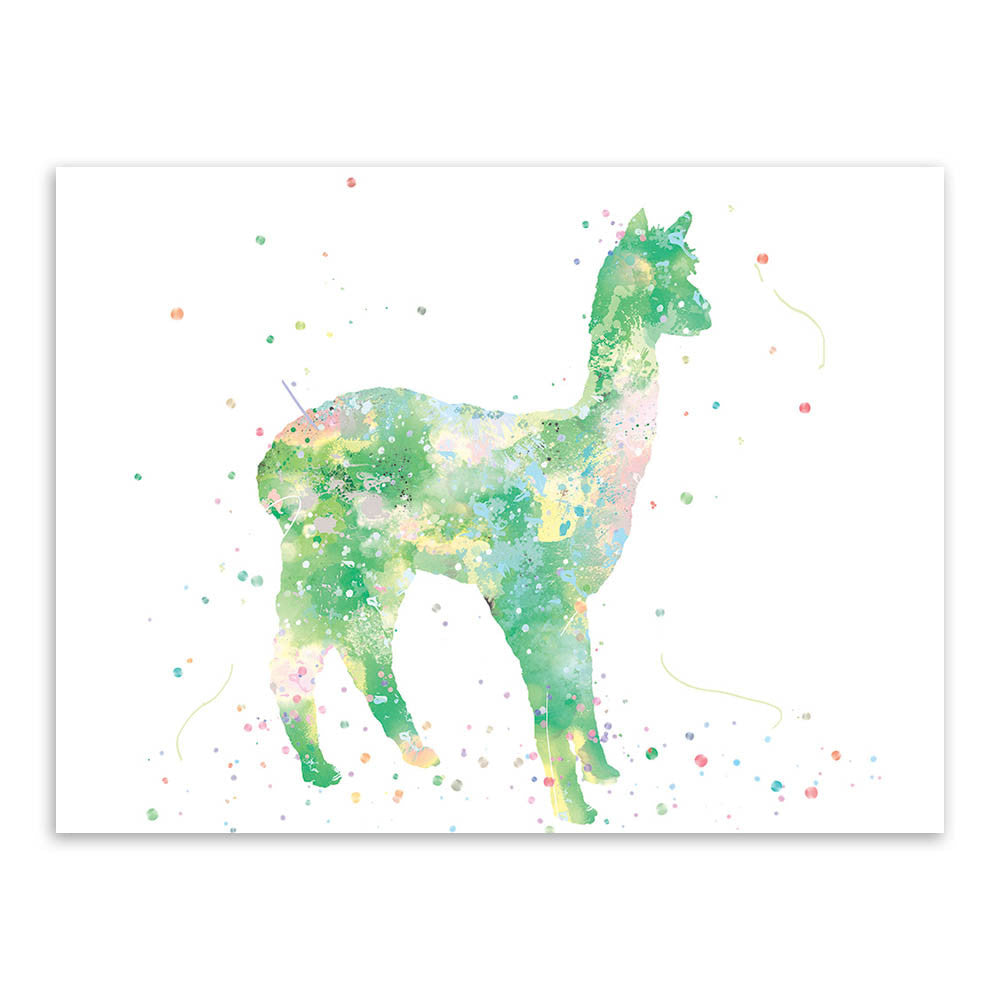 Original Watercolor Alpaca Horse Poster Print Cute Animal Picture Hipster Home Wall Art Decoration Canvas Painting No Frame Gift