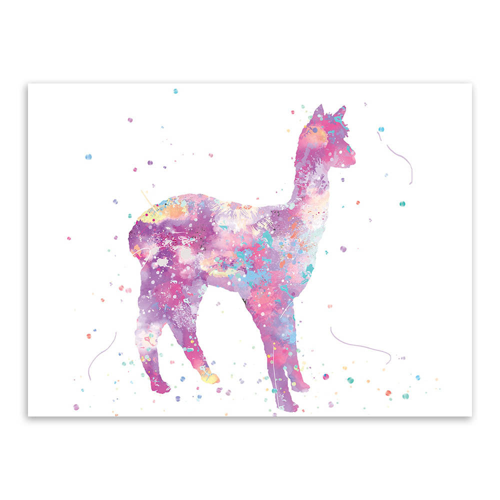 Original Watercolor Alpaca Horse Poster Print Cute Animal Picture Hipster Home Wall Art Decoration Canvas Painting No Frame Gift