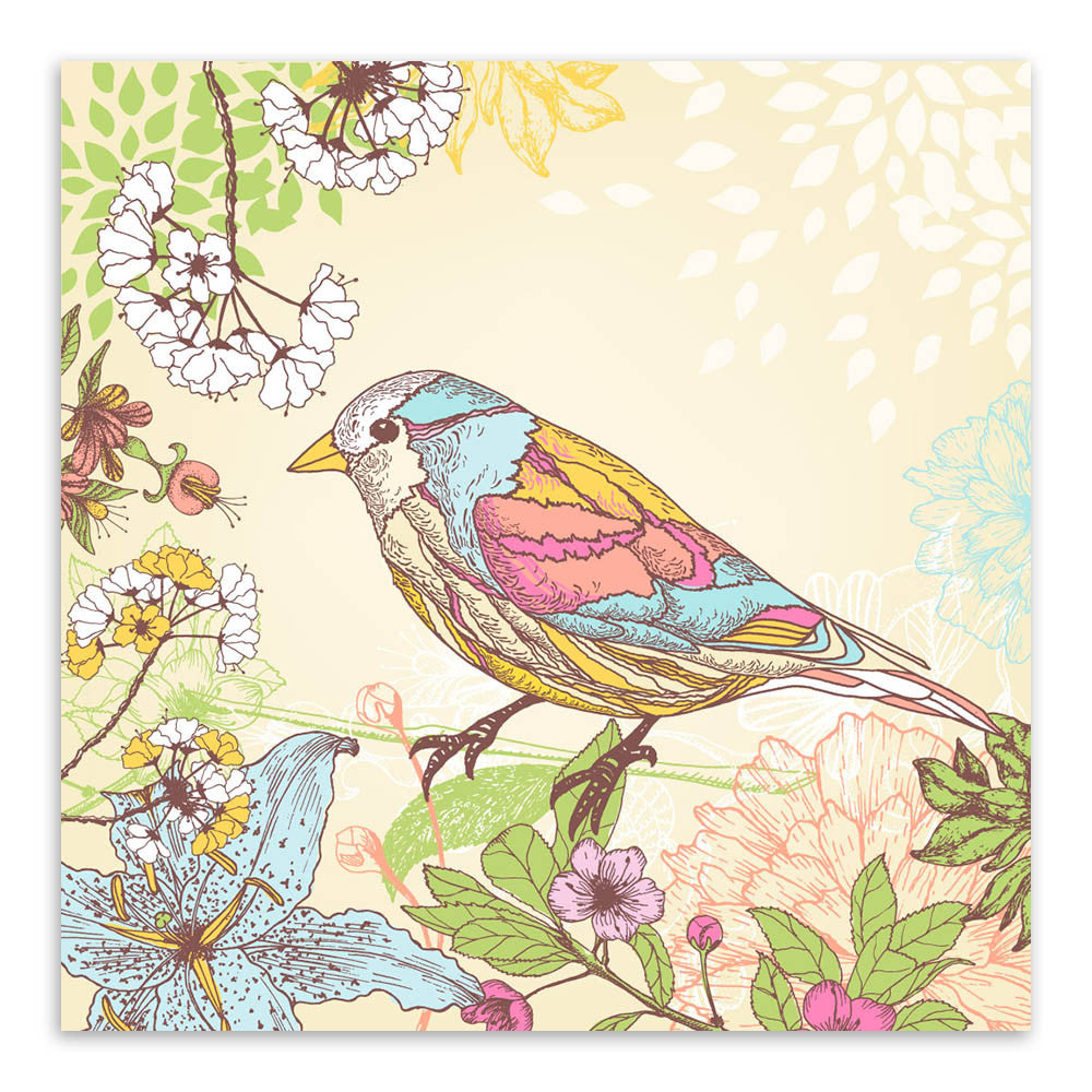 Vintage Retro Colorful Birds Animals Cottage Flower Canvas Large Art Print Poster Rurural Wall Picture Living Room Home Decor