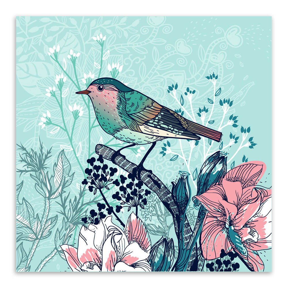 Vintage Retro Colorful Birds Animals Cottage Flower Canvas Large Art Print Poster Rurural Wall Picture Living Room Home Decor