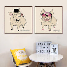 Load image into Gallery viewer, Fashion Animal Gentleman Beauty Pink Pig Canvas Big Art Print Poster Wall Picture Kids Room Wedding Decoration Painting No Frame

