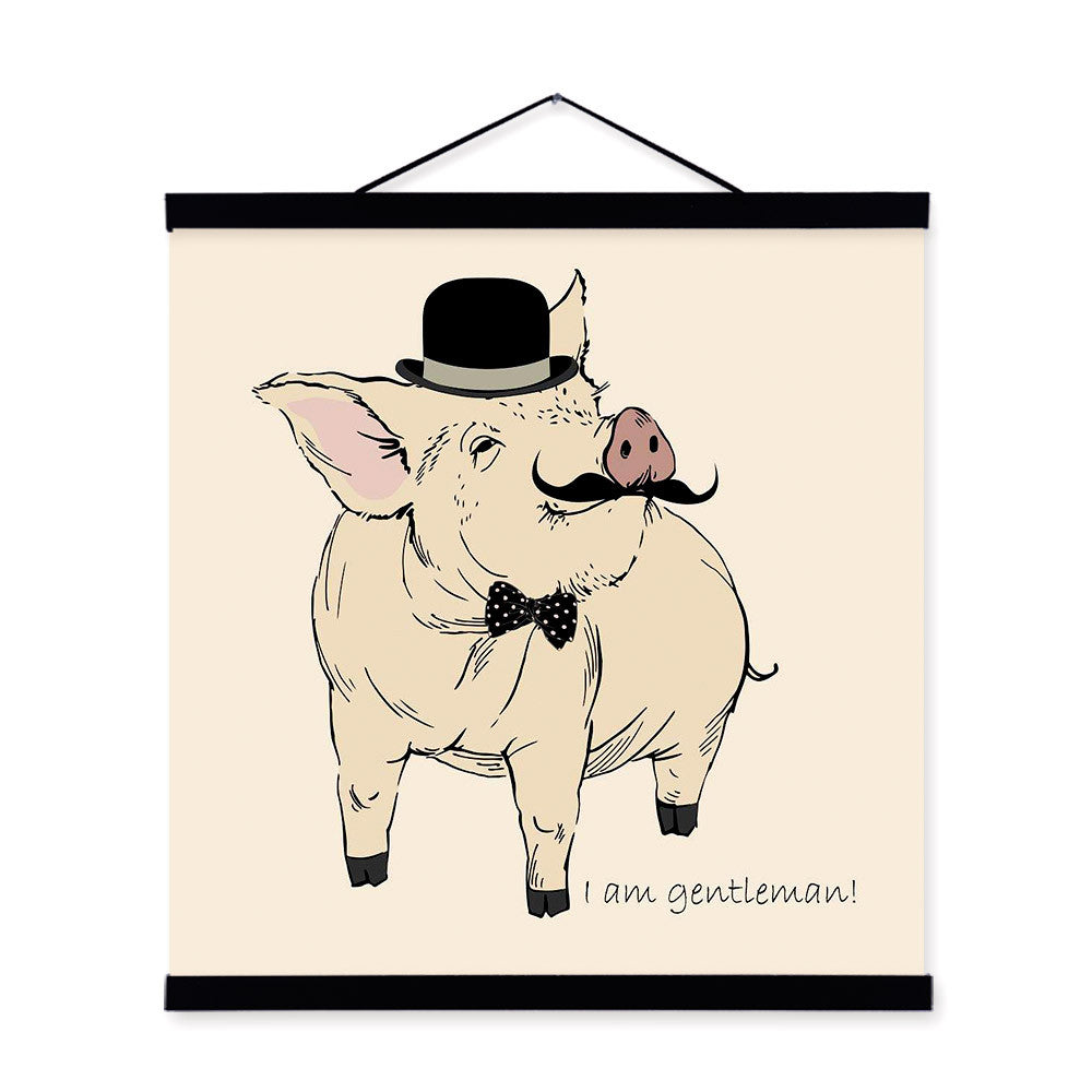 Fashion Animal Gentleman Beauty Pink Pig Canvas Big Art Print Poster Wall Picture Kids Room Wedding Decoration Painting No Frame